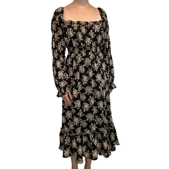 ASTR the label Midi Dress Long Sleeve Black Floral Cottagecore Fall Size Small - Picture 7 of 7